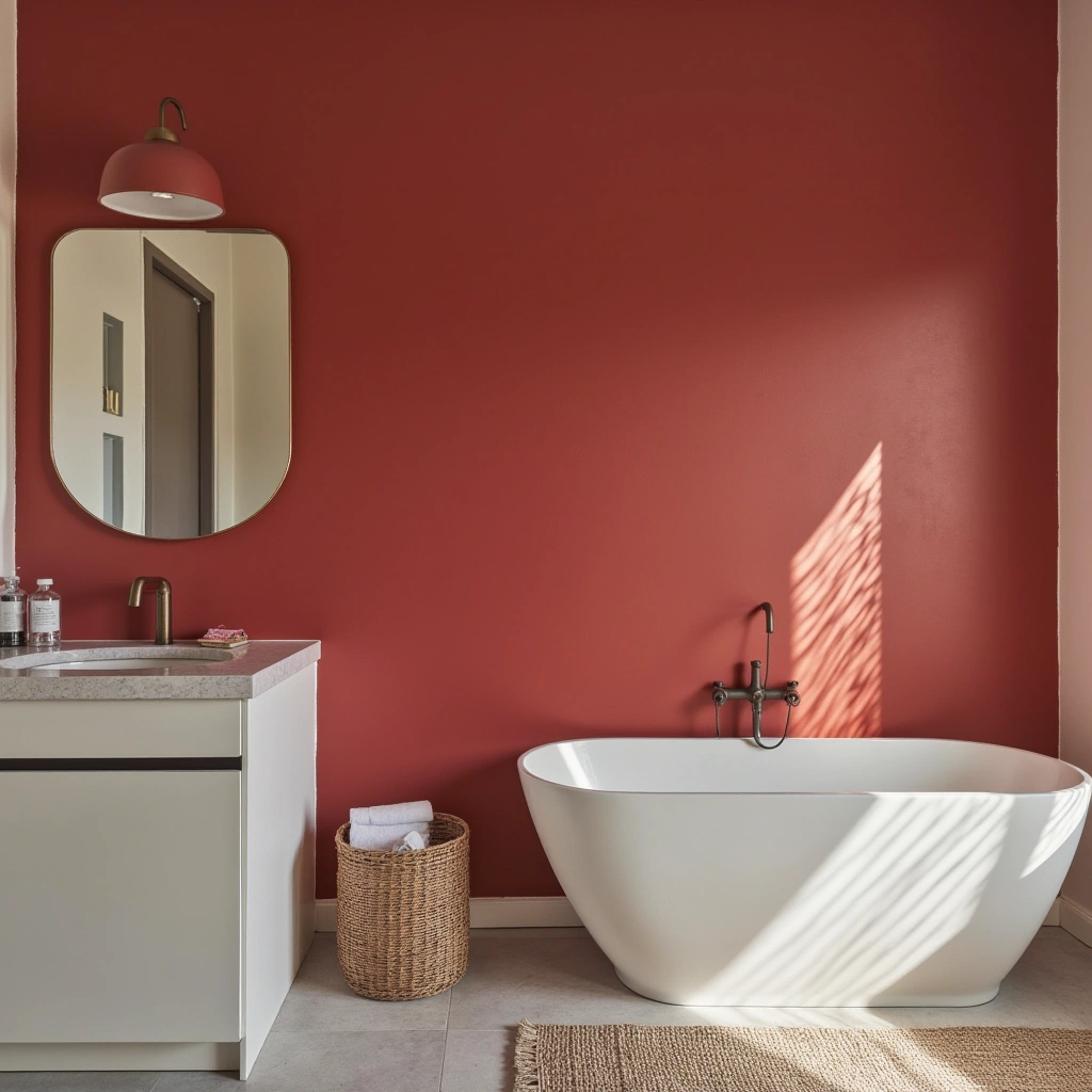 Red and White Bathroom with a Statement Wall